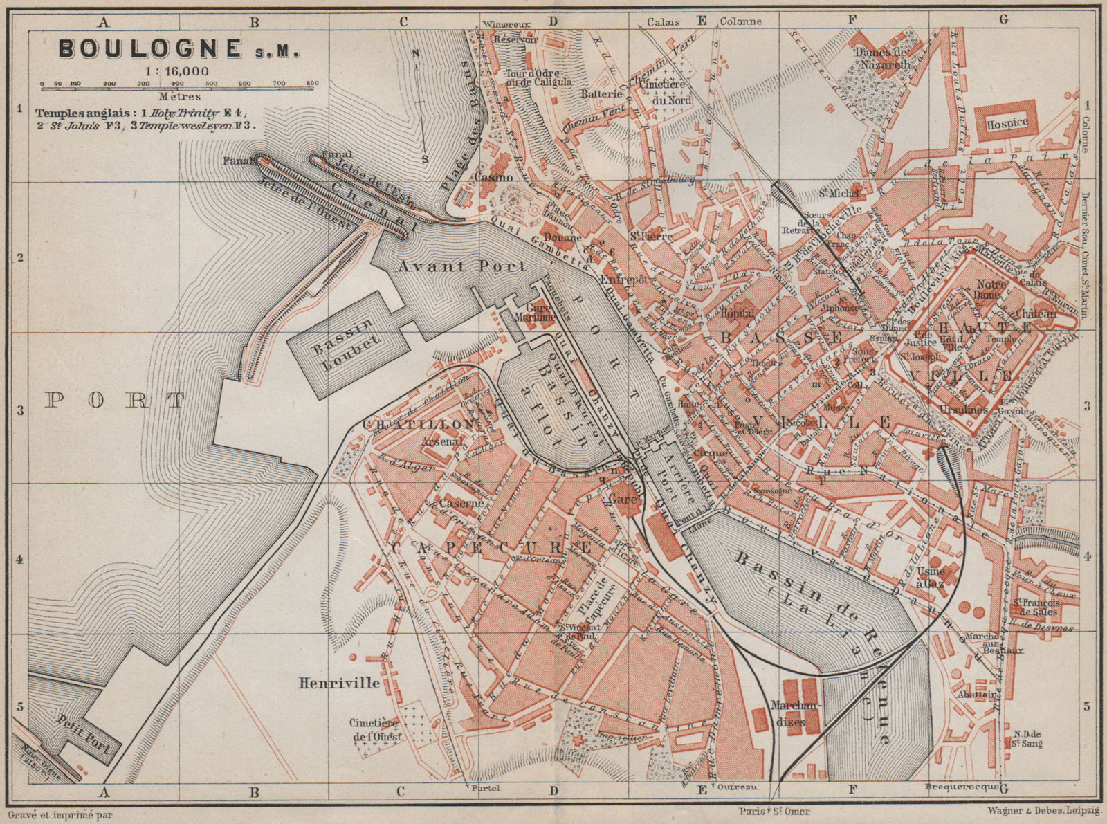 BOULOGNE-SUR-MER town city plan de la ville. Pas-de-Calais carte 1910 old map