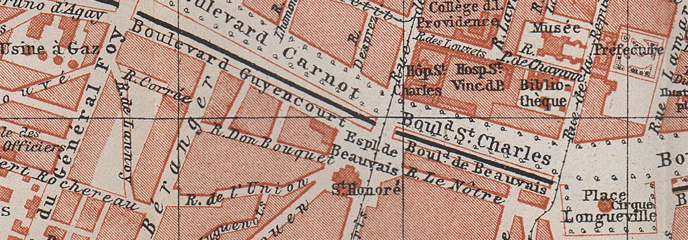 BAEDEKER 1905 old map Somme carte AMIENS antique town city plan de la ville 