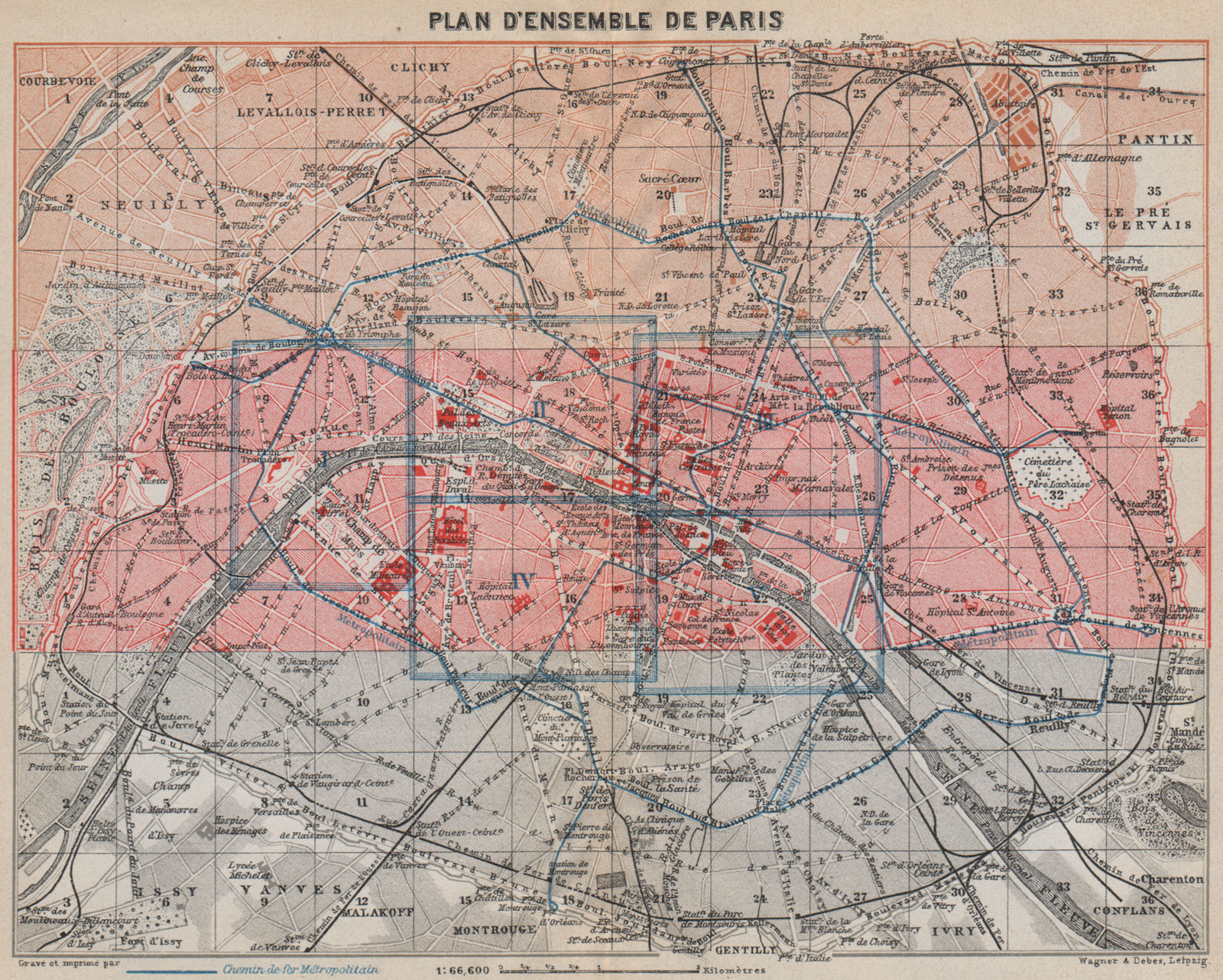 PARIS town city plan de la ville showing city walls. Railways carte 1910 map