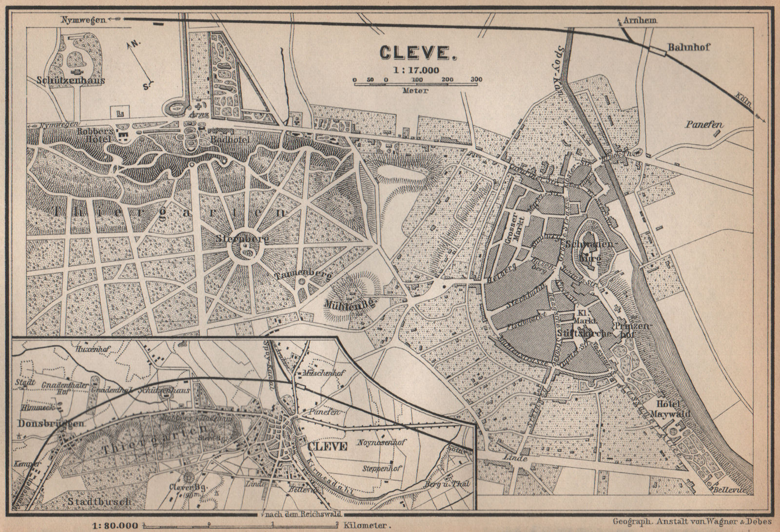 KLEVE CLEVES, KLEEF, KLEFF town city stadtplan Northrhine-Westfalia 1926 map 