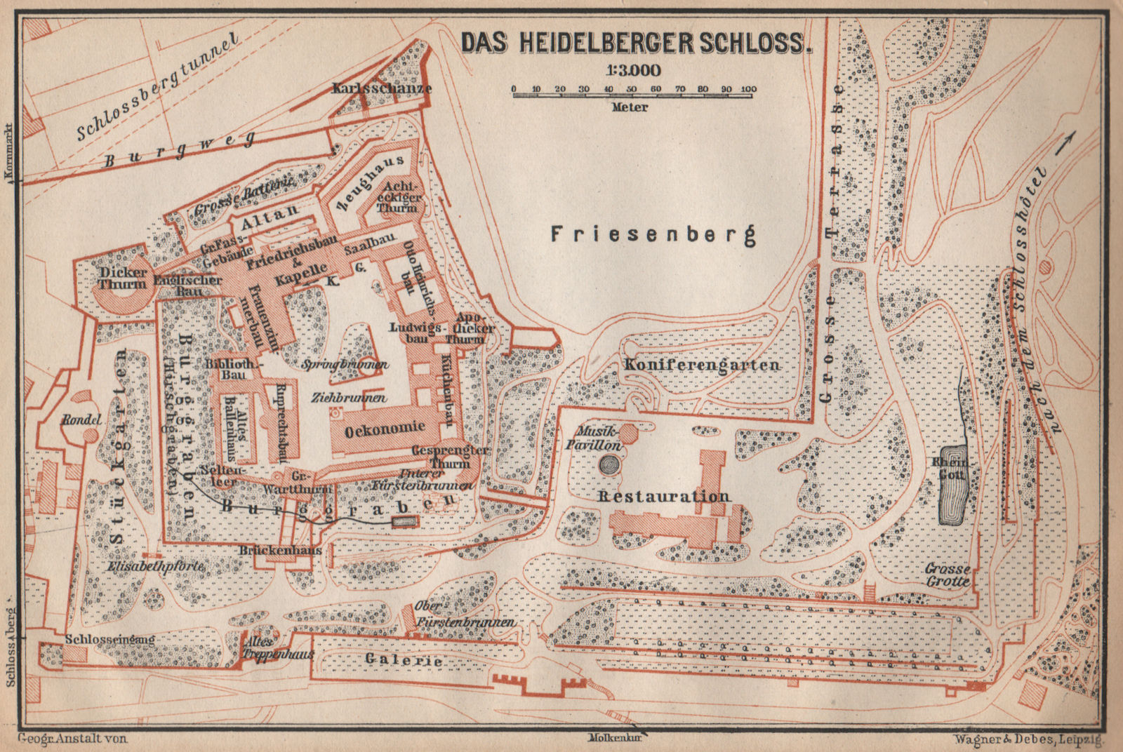 Associate Product HEIDELBERGER SCHLOSS Castle. Ground plan. Baden-Württemberg karte 1896 old map