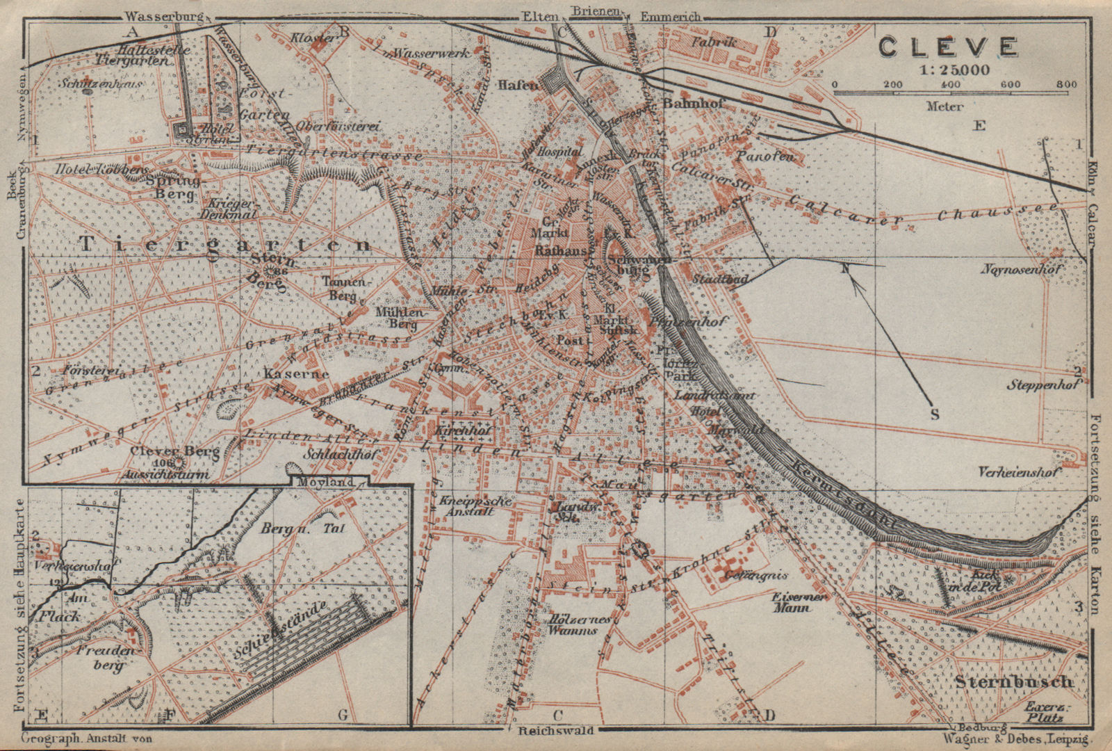 Associate Product KLEVE (CLEVES, KLEEF, KLEFF) town city stadtplan. Northrhine-Westfalia 1926 map