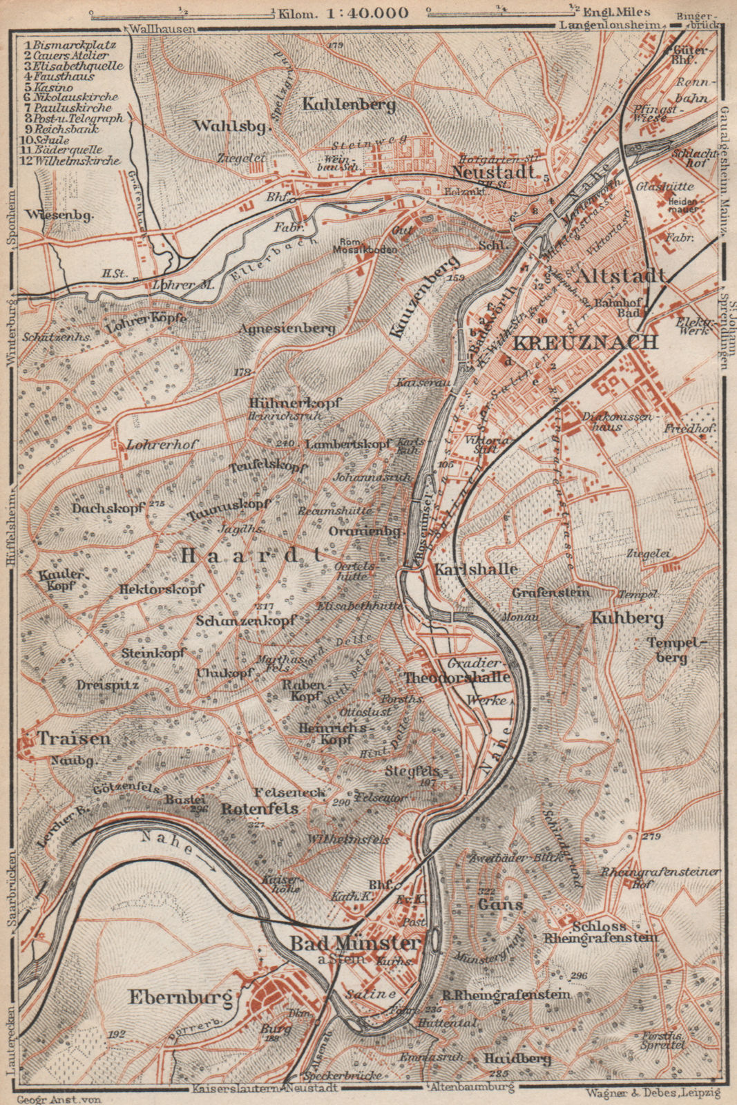 Associate Product BAD KREUZNACH und umgebung/environs. Rhineland-Palatinate karte 1926 old map