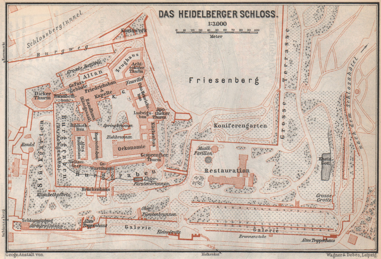 HEIDELBERGER SCHLOSS Castle. Ground plan. Baden-Württemberg karte 1889 old map