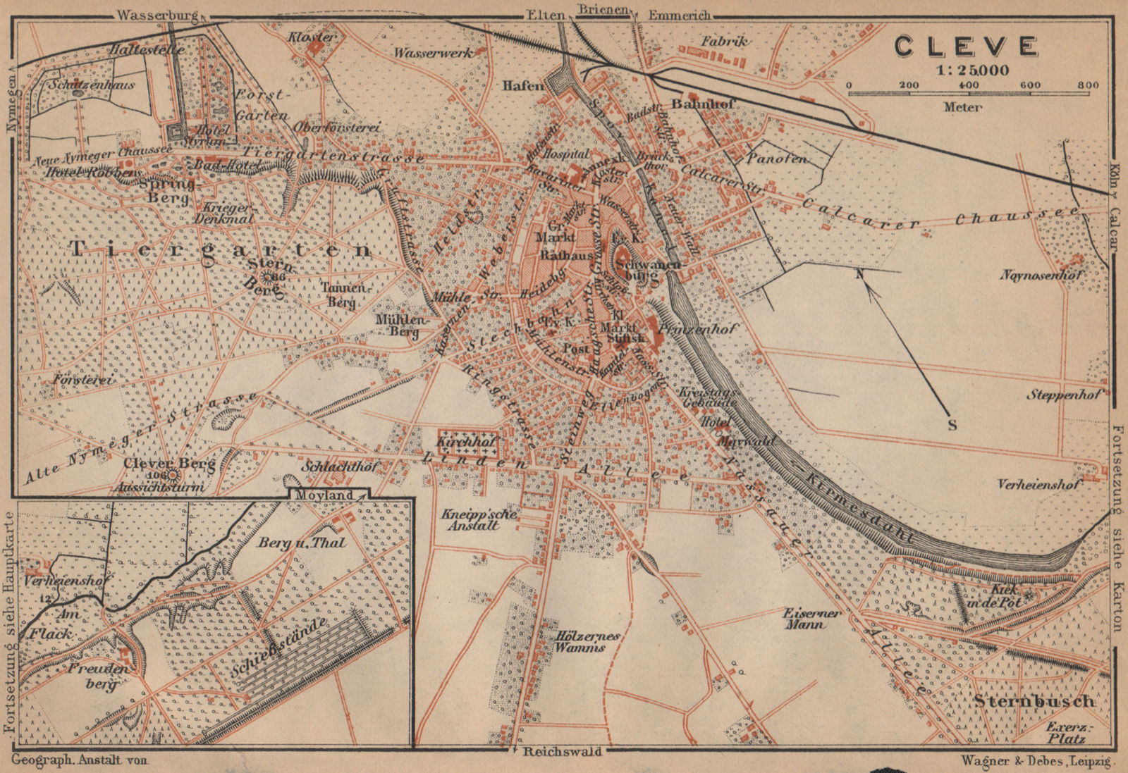 KLEVE (CLEVES, KLEEF, KLEFF) town city stadtplan. Northrhine-Westfalia 1903 map