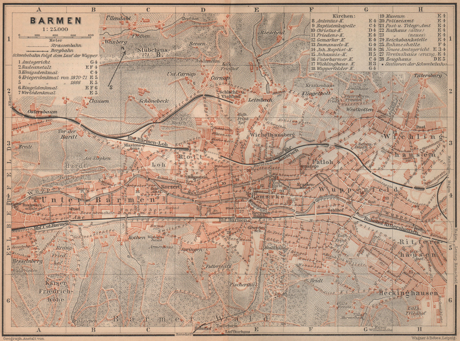 Associate Product BARMEN / WUPPERTAL antique town city stadtplan. Germany karte 1903 old map