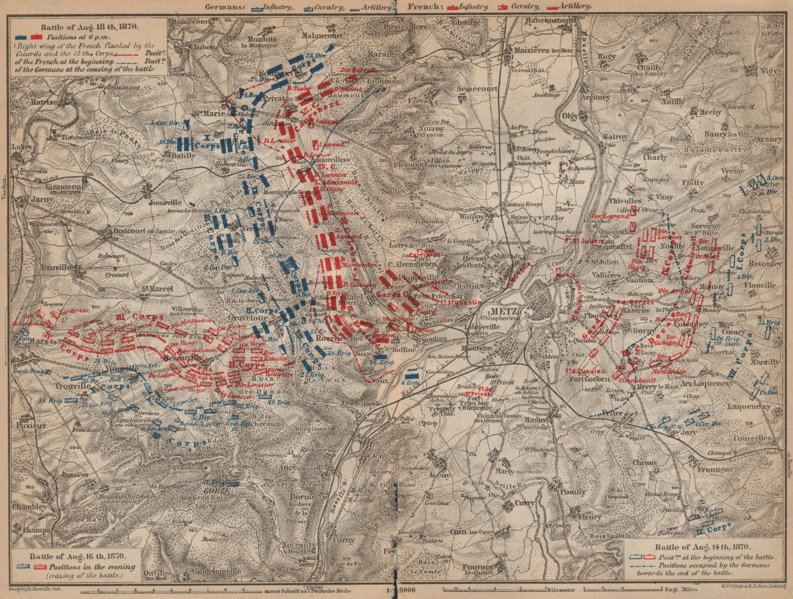 FRANCO-PRUSSIAN WAR. Battle of Mars-La-Tour Borny–Colombey 1870 Metz 1903 map