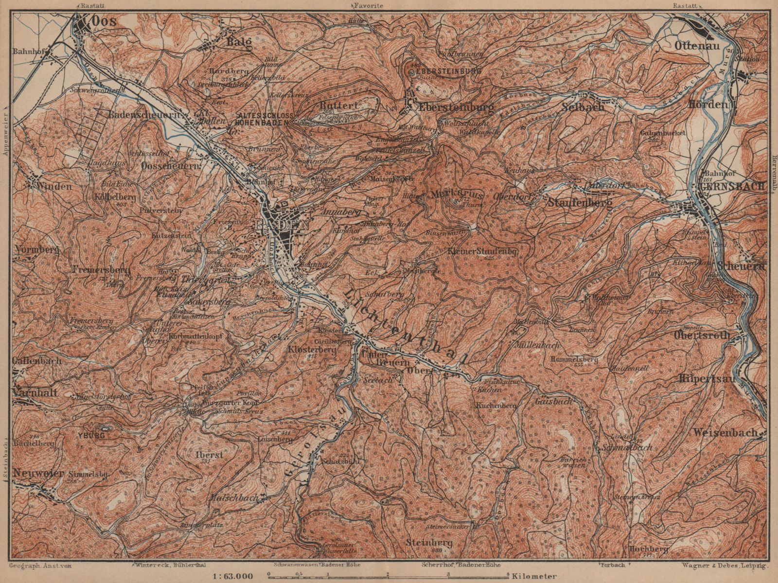 Associate Product BADEN-BADEN environs umgebung. Lichtental Oos Schwarzwald Black Forest 1903 map