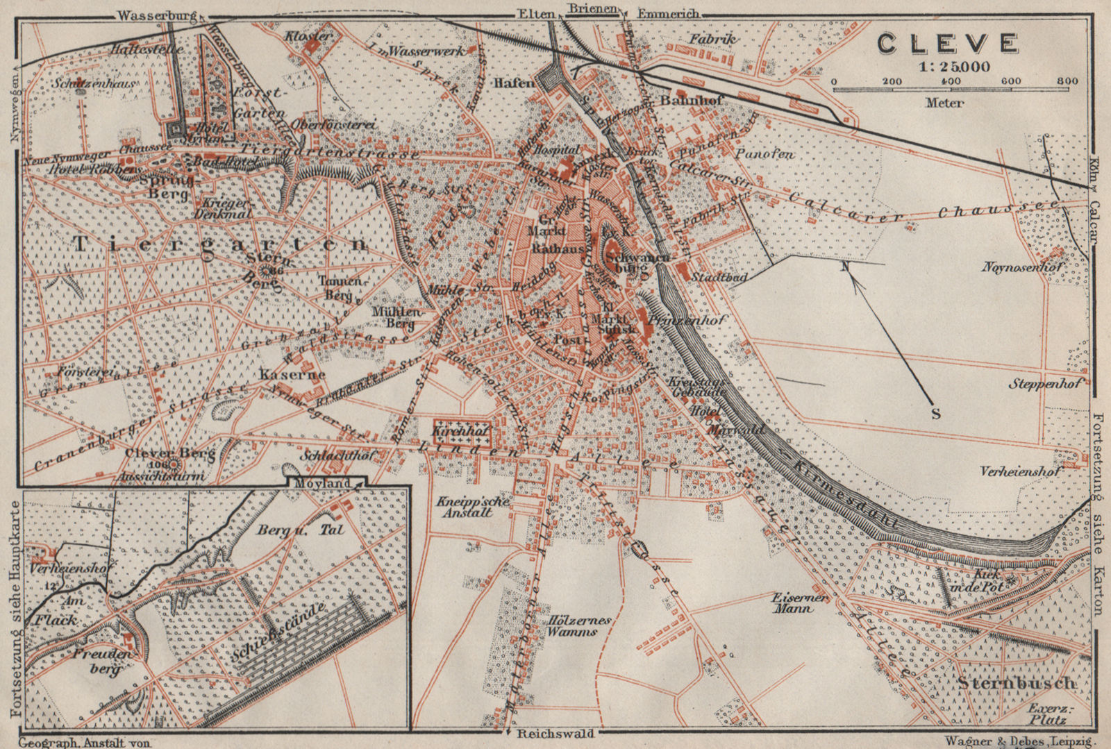 KLEVE (CLEVES, KLEEF, KLEFF) town city stadtplan. Northrhine-Westfalia 1906 map