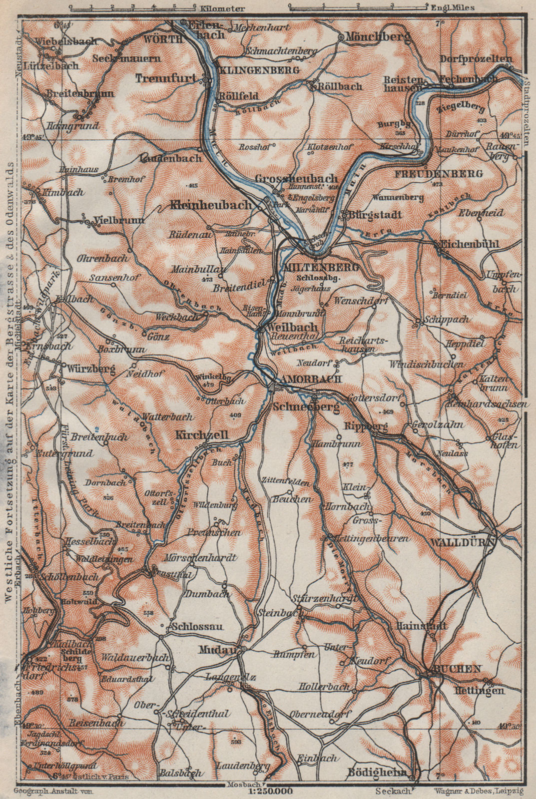 Associate Product ÖST/EAST ODENWALD topo-map. Miltenberg Walldürn Klingenburg. Germany 1906