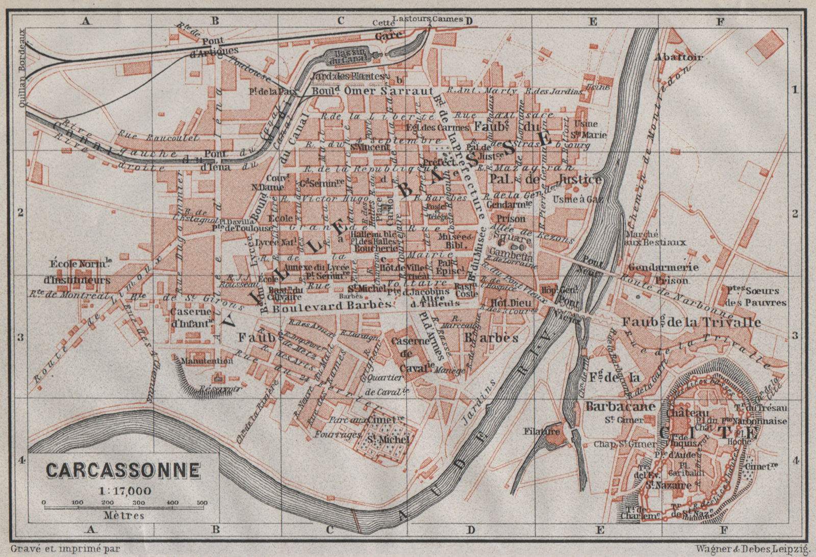 CARCASSONNE town city plan de la ville. Aude. Ville Basse & Cité carte 1907 map