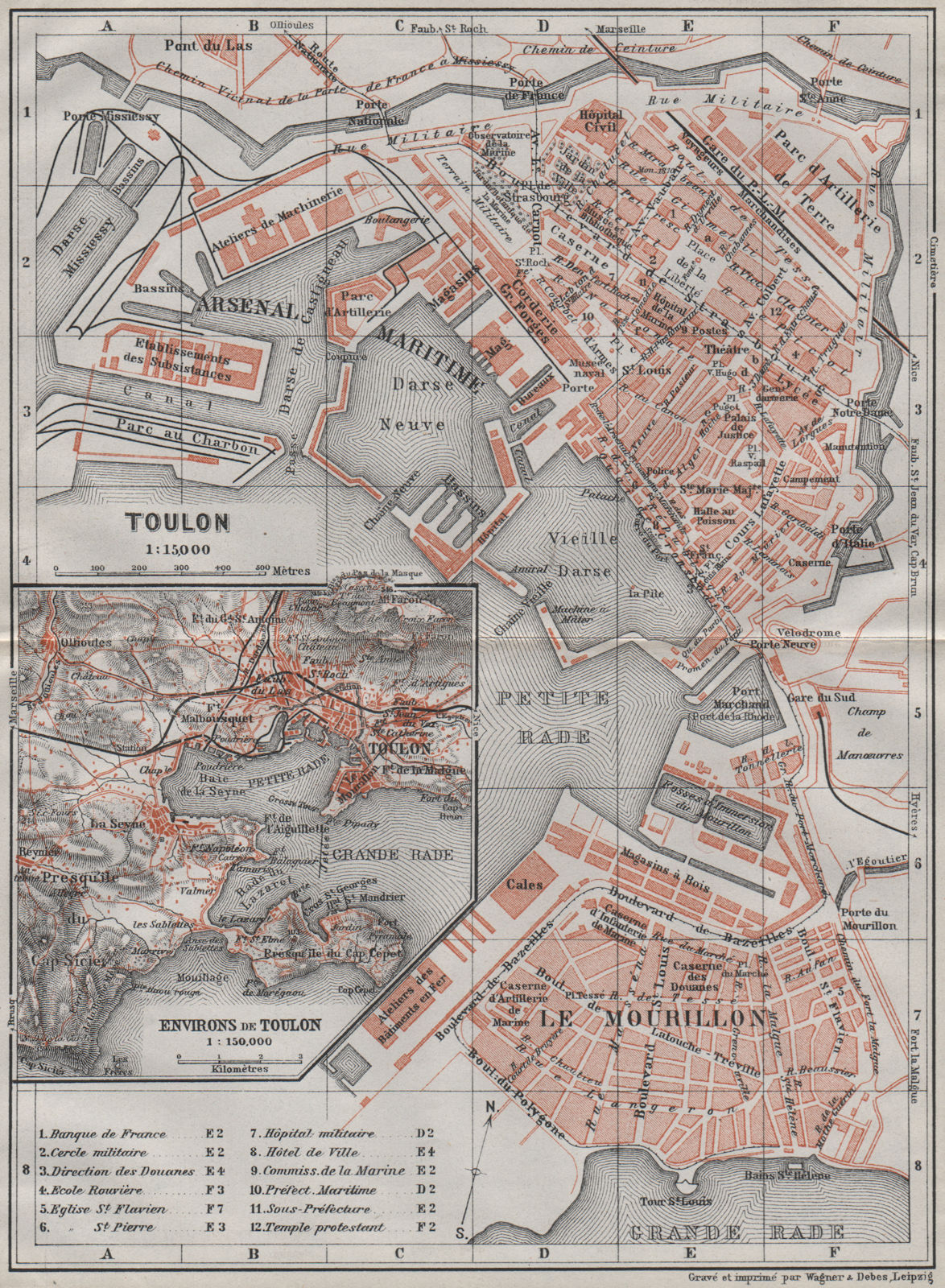 TOULON town city plan & environs. Var. Arsenal Maritime. Le Mourillon 1907 map
