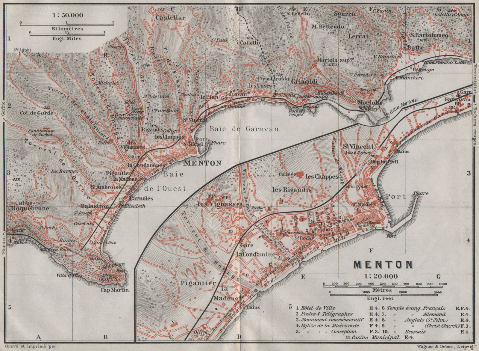 MENTON MENTONE & environs. Roquebrune-Cap-Martin Alpes-Maritimes carte 1907 map