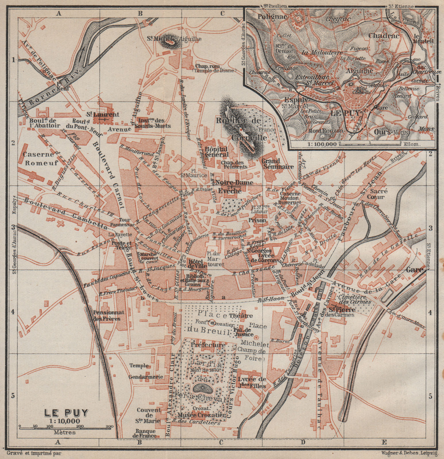 Associate Product LE PUY-EN-VELAY town city plan de la ville & environs. Haute-Loire 1914 map