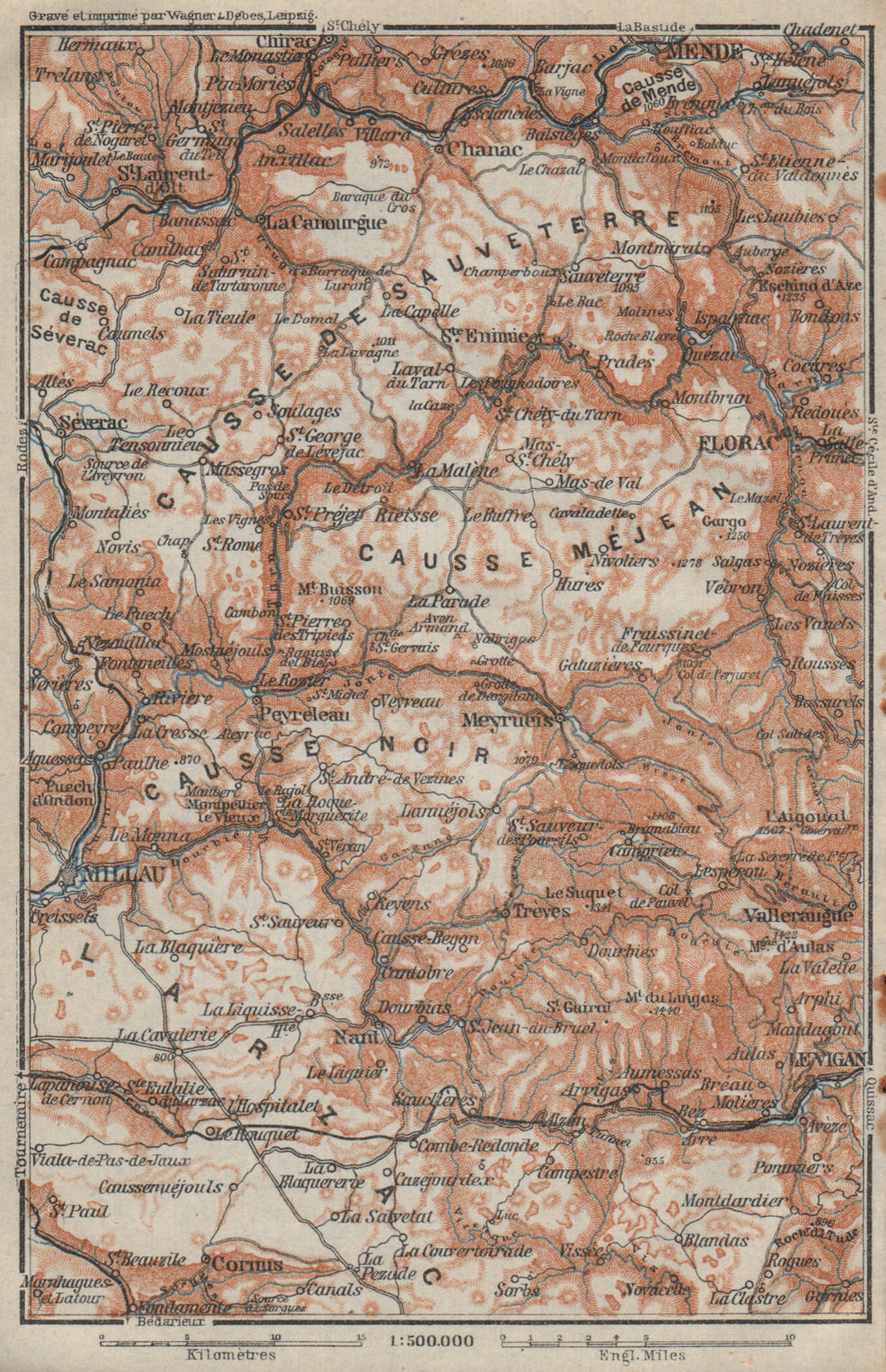 Associate Product LES CAUSSES Sauveterre Méjean Noir Larzac. Mende Millau Lozère Aveyron 1914 map