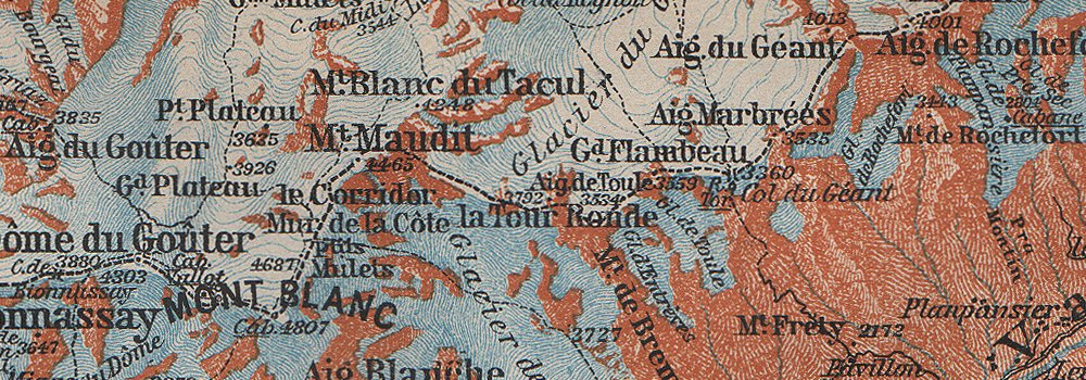 CHAMONIX & MONT BLANC MASSIF Argentière Les Houches Courmayeur carte 1914 map 