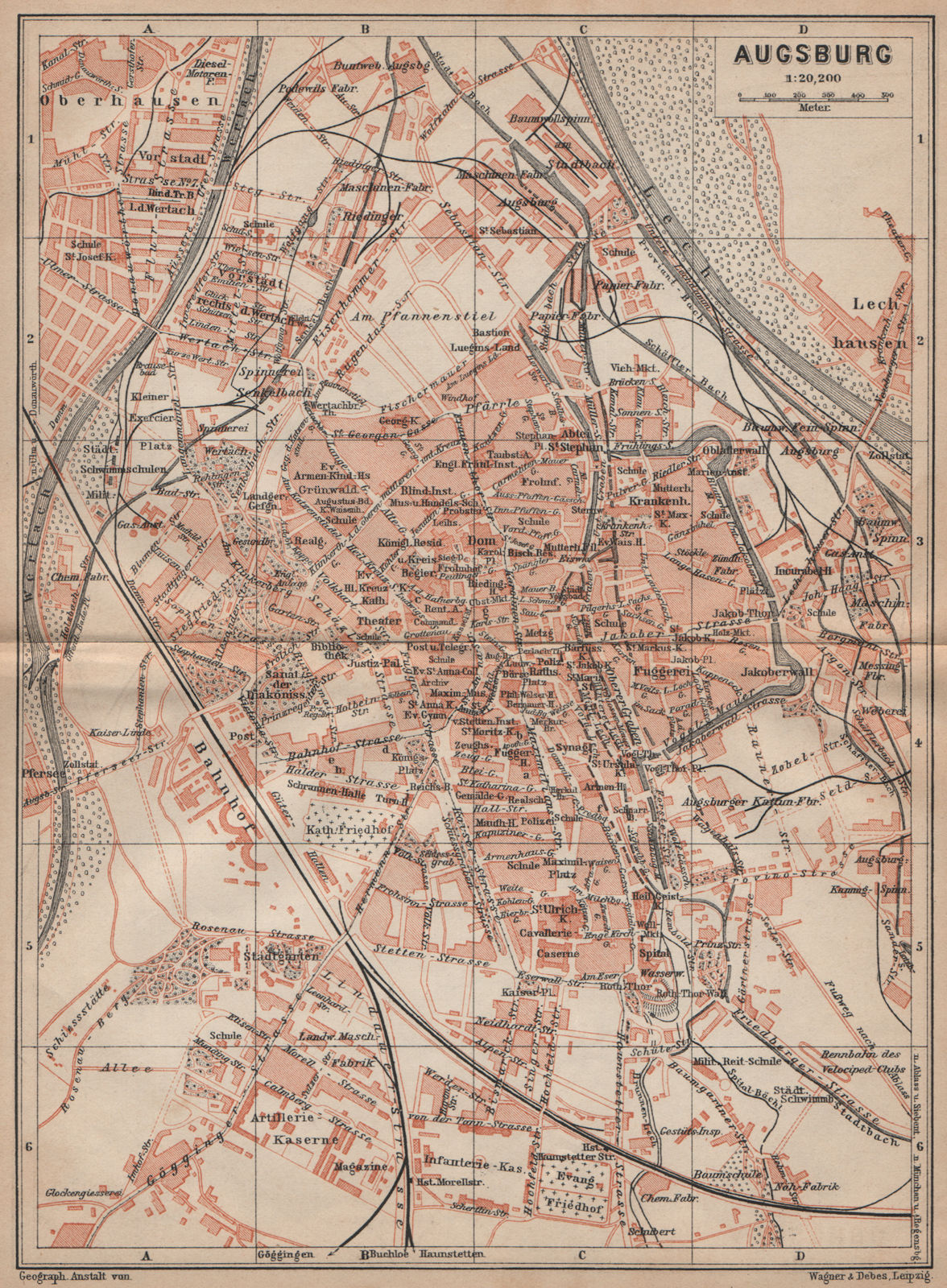 Associate Product AUGSBURG antique town city stadtplan. Bavaria karte. BAEDEKER 1902 old map