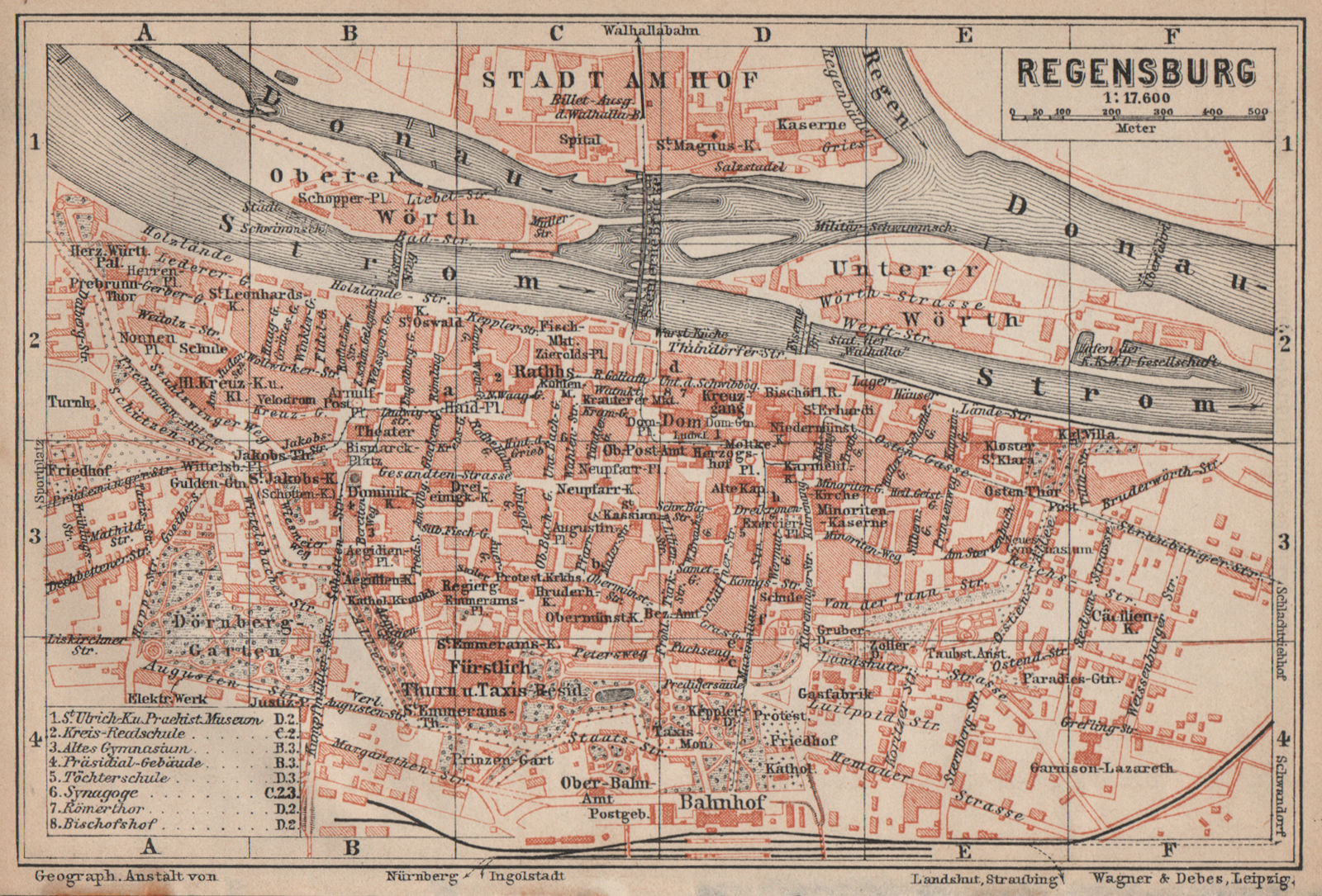 REGENSBURG town city stadtplan. Bavaria. Ratisbon. Stadtamhof karte 1902 map