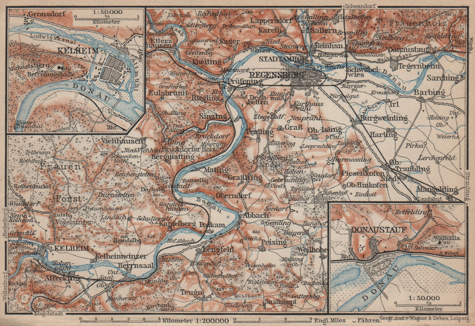 REGENSBURG & environs/umgebung. Kelheim Donaustauf. Ratisbon. Bavaria 1902 map