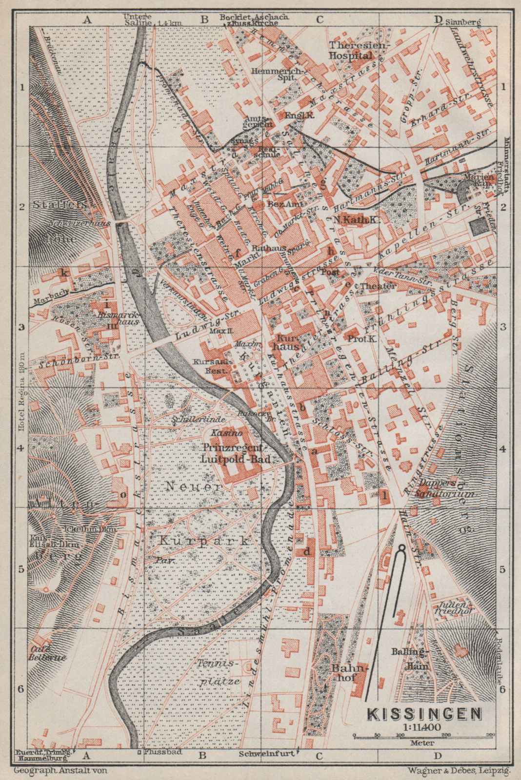 BAD KISSINGEN town city stadtplan. Lower Franconia Bavaria Deutschland 1910 map