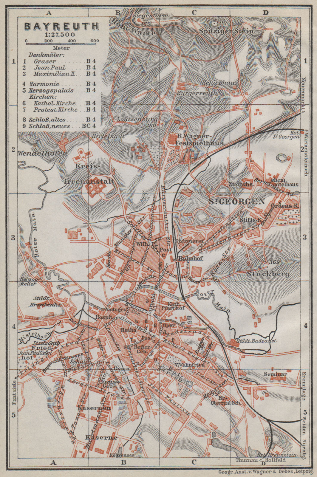 BAYREUTH antique town city stadtplan. Bavaria. St Georgen karte 1914 old map