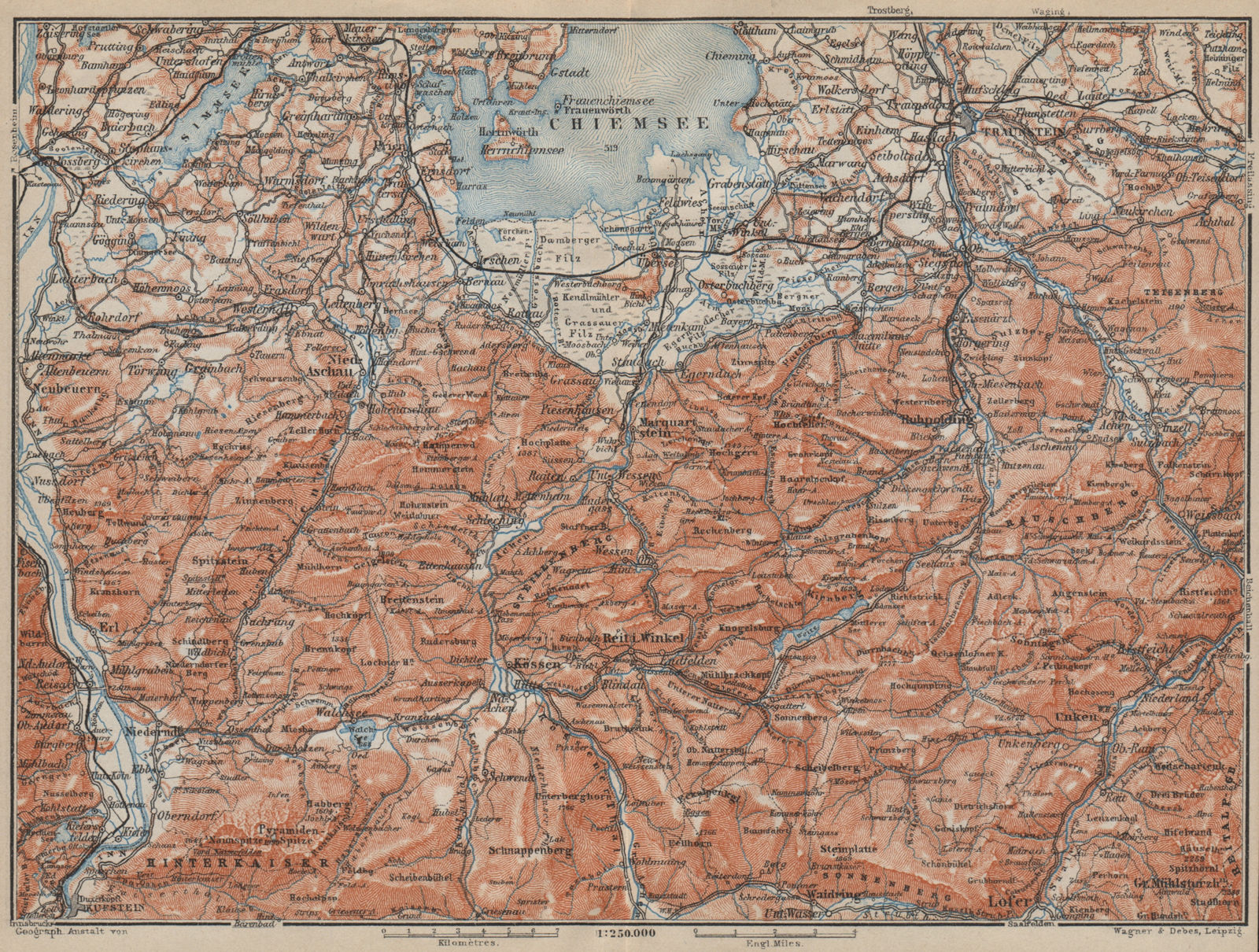 Associate Product CHIEMSEE, CHIEMGAU & environs. Kufstein Traunstein Lofer Kössen karte 1914 map