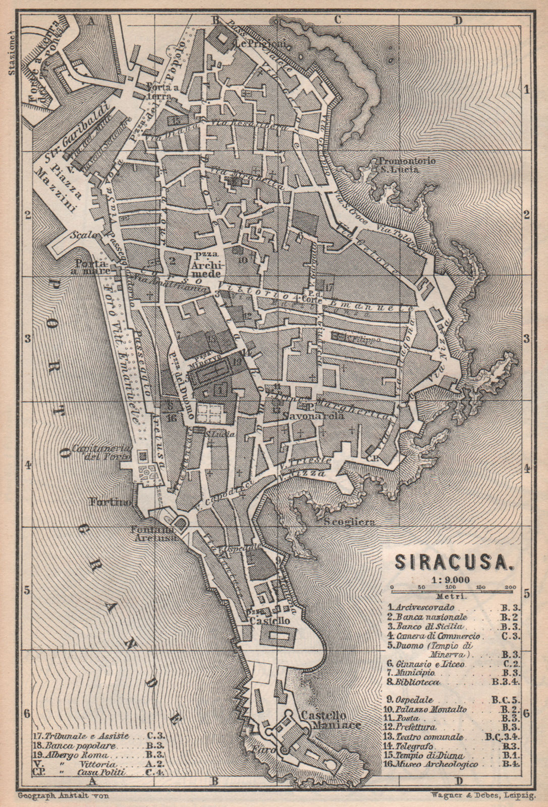 SIRACUSA (SYRACUSE) town city plan piano urbanistico. Italy mappa 1896 old