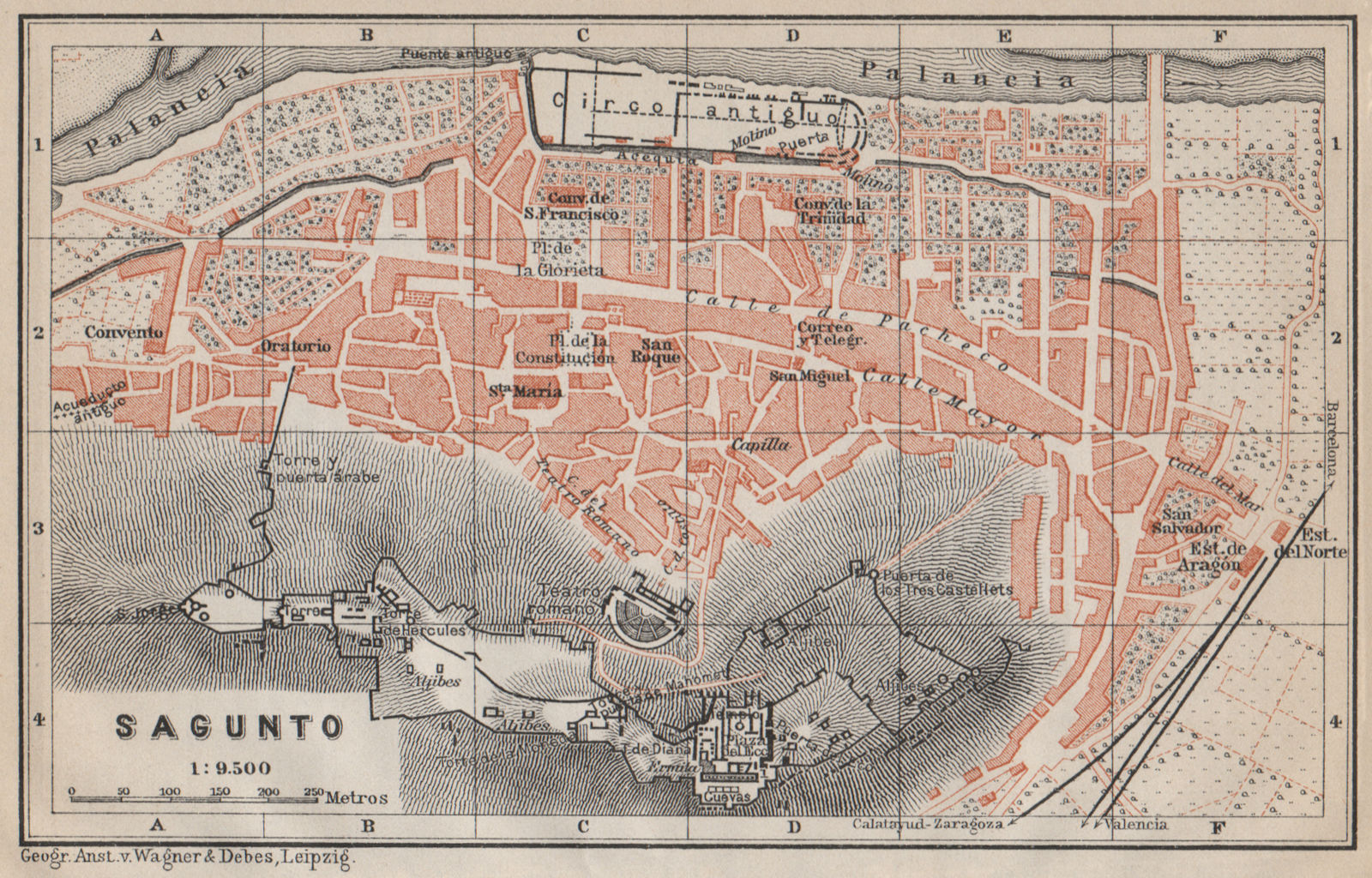Associate Product SAGUNTO antique town city ciudad plan. Spain España mapa. BAEDEKER 1913