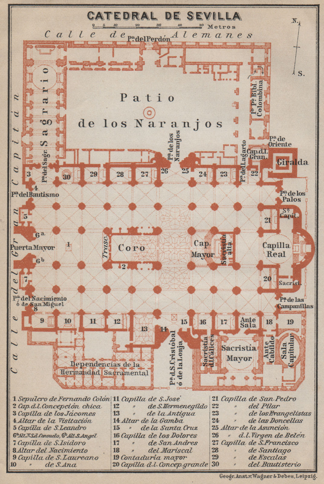 CATHEDRAL OF SEVILLE. CATEDRAL DE SEVILLA floor plan. Spain España 1913 map