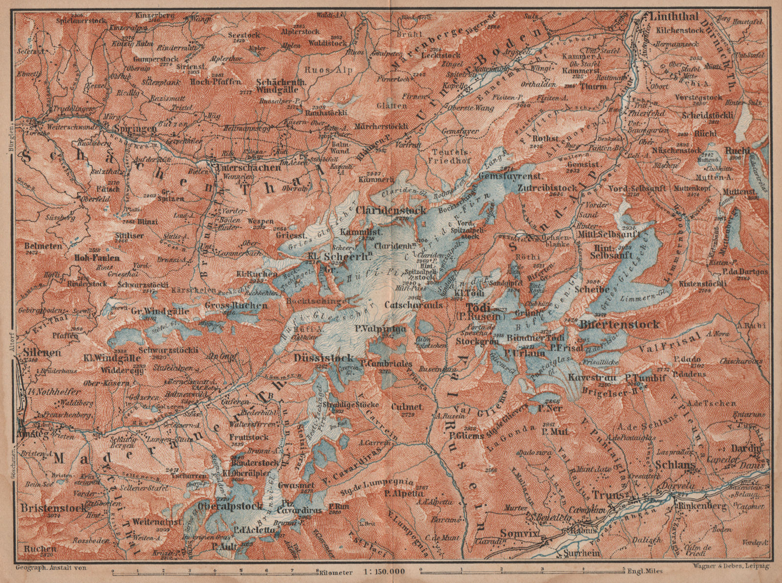 Associate Product TÖDI DISTRICT. Glarus Alps Linththal Bifertenstock Claridenstock 1893 old map