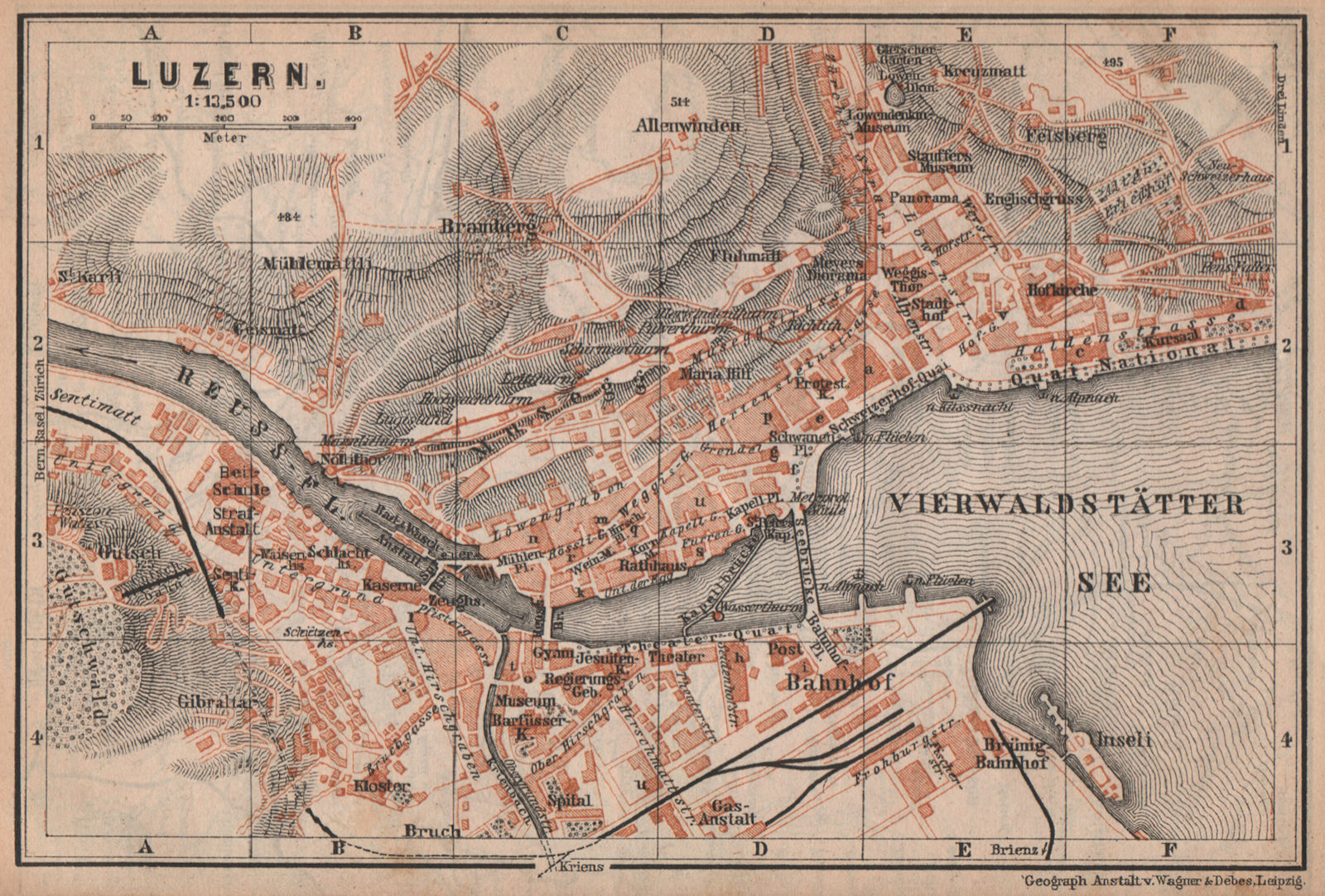 LUCERNE LUZERN. town city stadtplan. Switzerland Suisse Schweiz 1893 old map