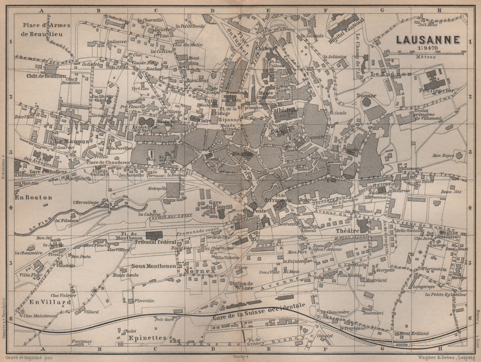LAUSANNE. town city stadtplan. Switzerland Suisse Schweiz carte karte 1893 map