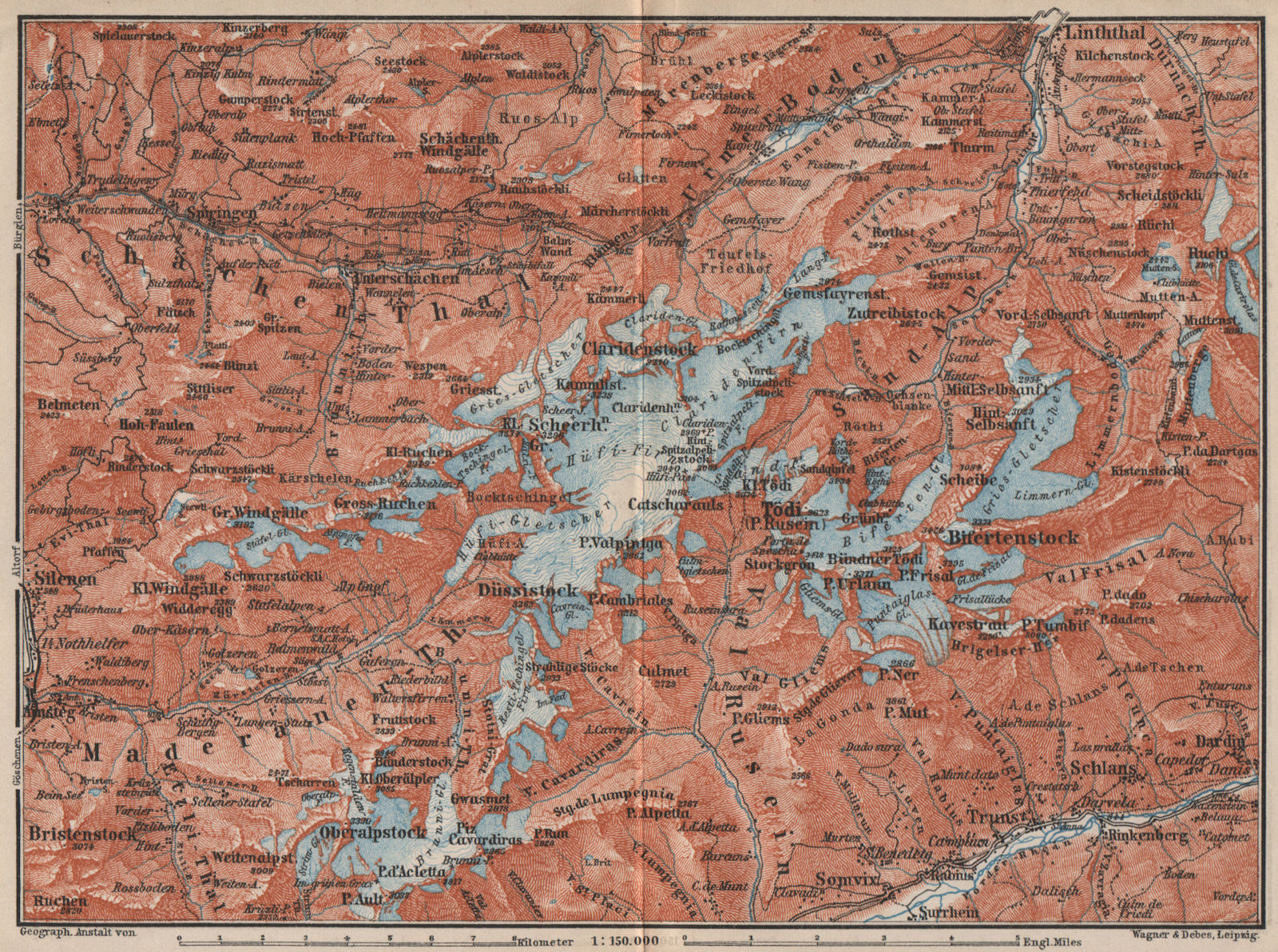 Associate Product TÖDI DISTRICT. Glarus Alps Linththal Bifertenstock Claridenstock 1897 old map