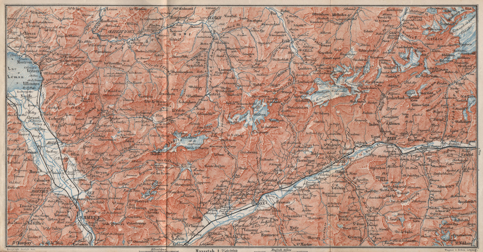 Associate Product RHONE VALLEY. Gryon Villars Leysin Diablerets Crans-Montana Gstaad 1897 map