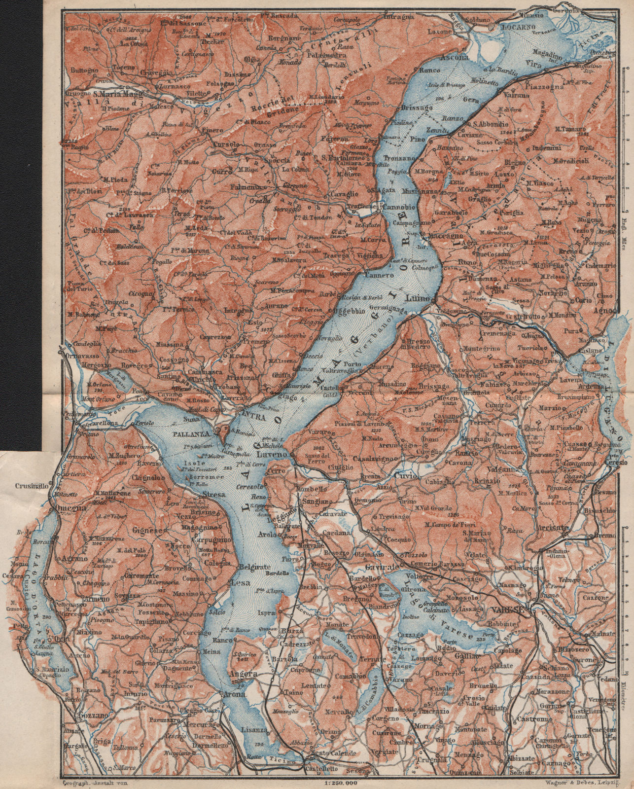 Associate Product LAGO MAGGIORE. Lake Maggiore. Varese Varesa Pallanza. Topo-map. Italy 1897