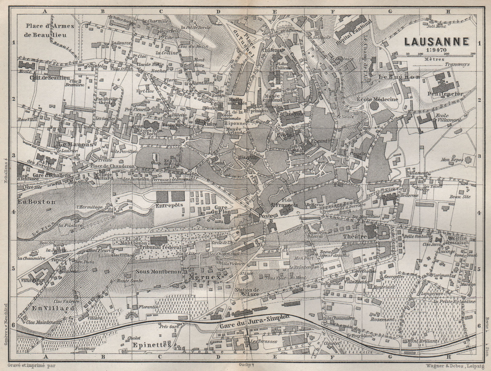 LAUSANNE. town city stadtplan. Switzerland Suisse Schweiz carte karte 1899 map