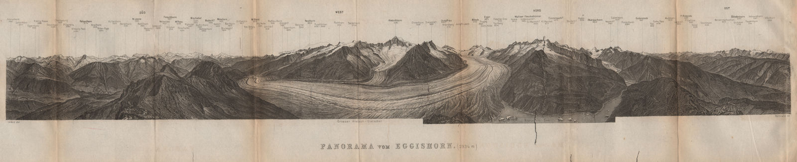 Associate Product EGGISHORN PANORAMA Aletschhorn Glacier Nesthorn Mont Blanc Leone Eiger 1899 map