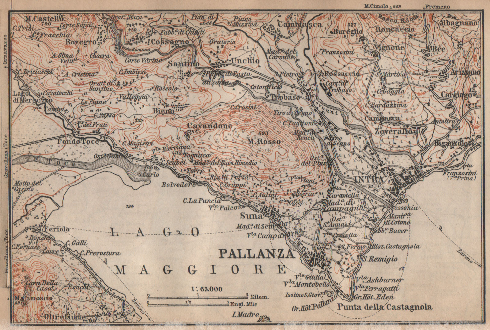Associate Product PALLANZA ENVIRONS. Verbania. Intra Unchio. Italy mappa. BAEDEKER 1899 old