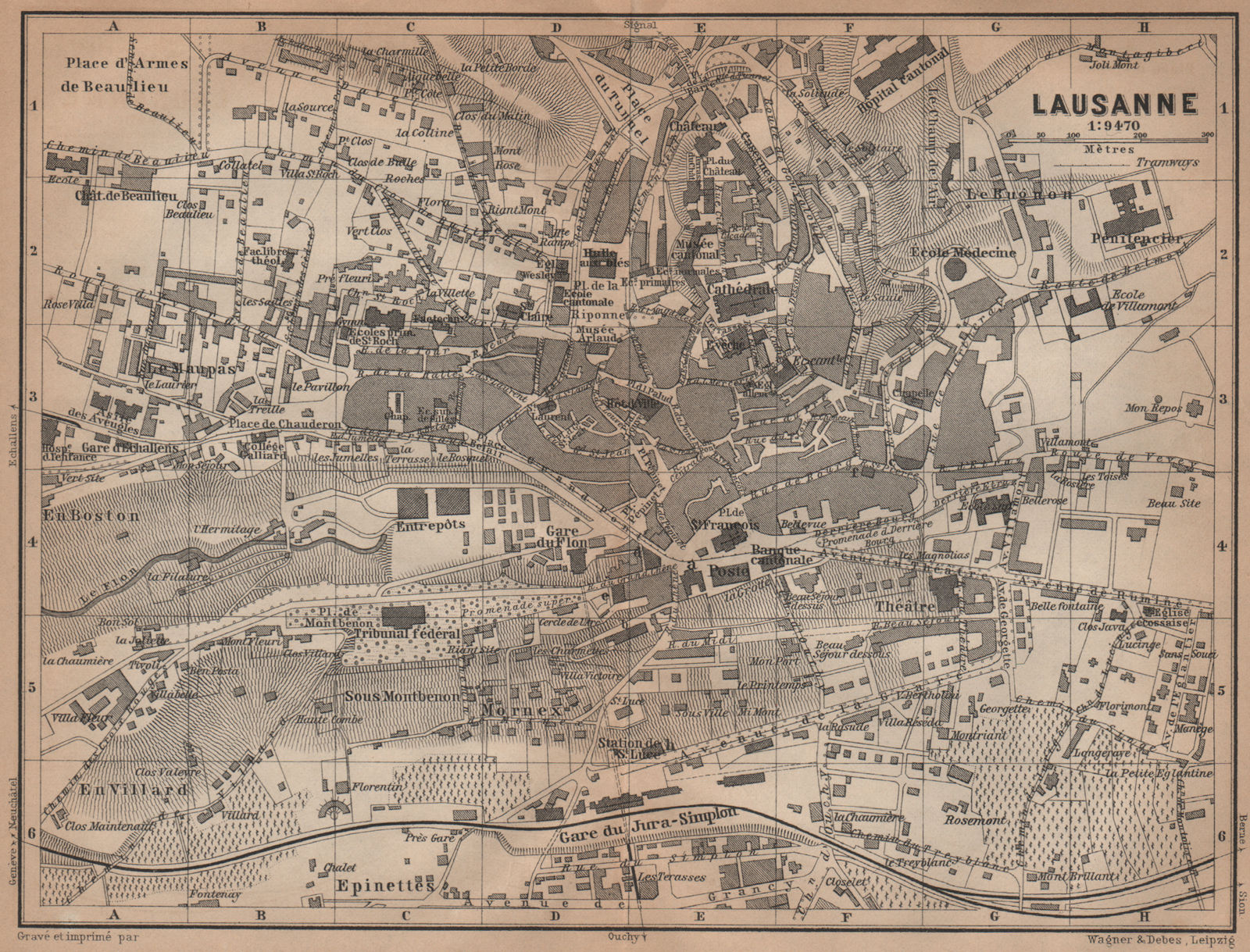 Associate Product LAUSANNE. town city stadtplan. Switzerland Suisse Schweiz carte karte 1901 map