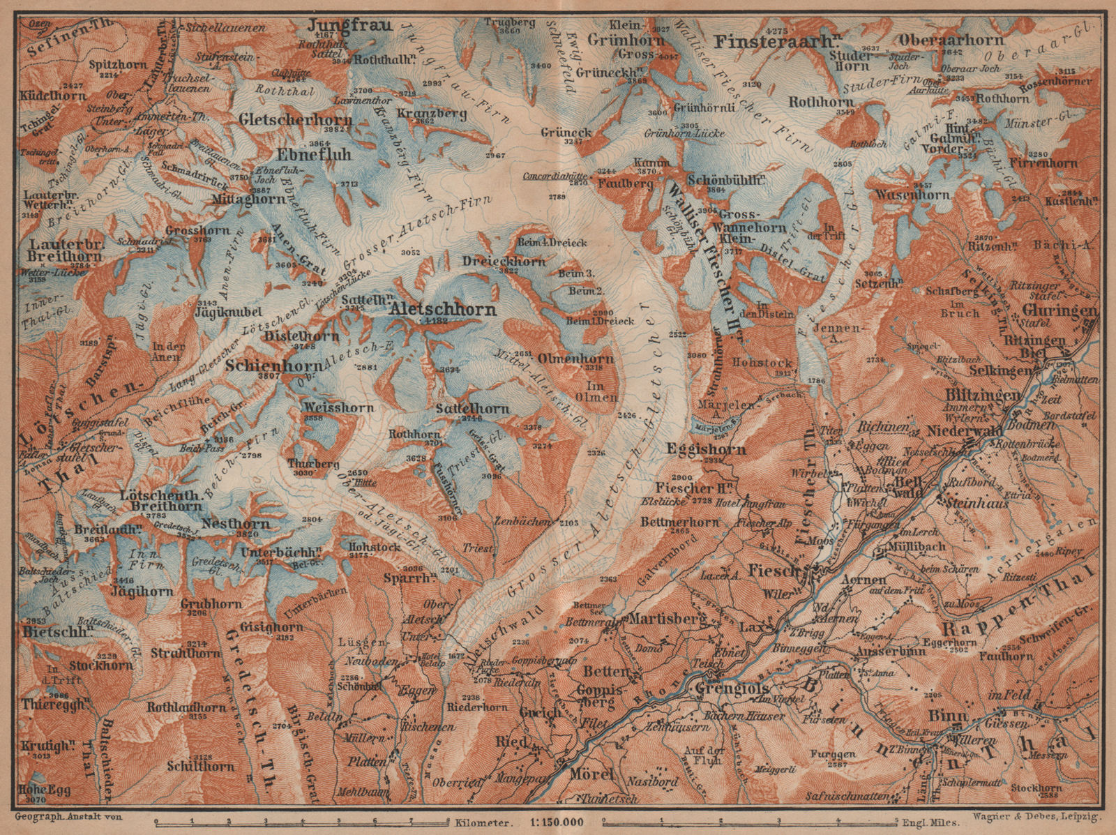 Associate Product ALETSCHHORN DISTRICT. Fiesch Mörel Jungfrau Nesthorn Grengiols 1901 old map