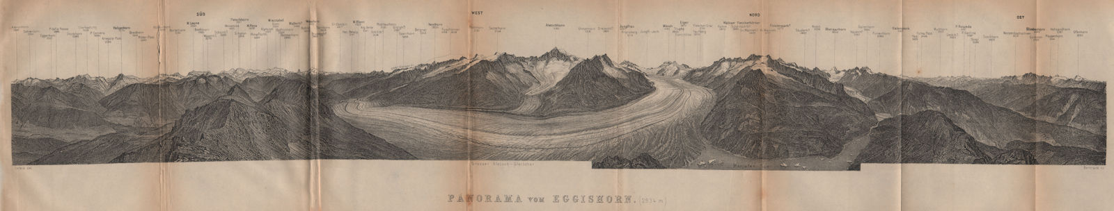 Associate Product EGGISHORN PANORAMA Aletschhorn Glacier Nesthorn Mont Blanc Leone Eiger 1901 map