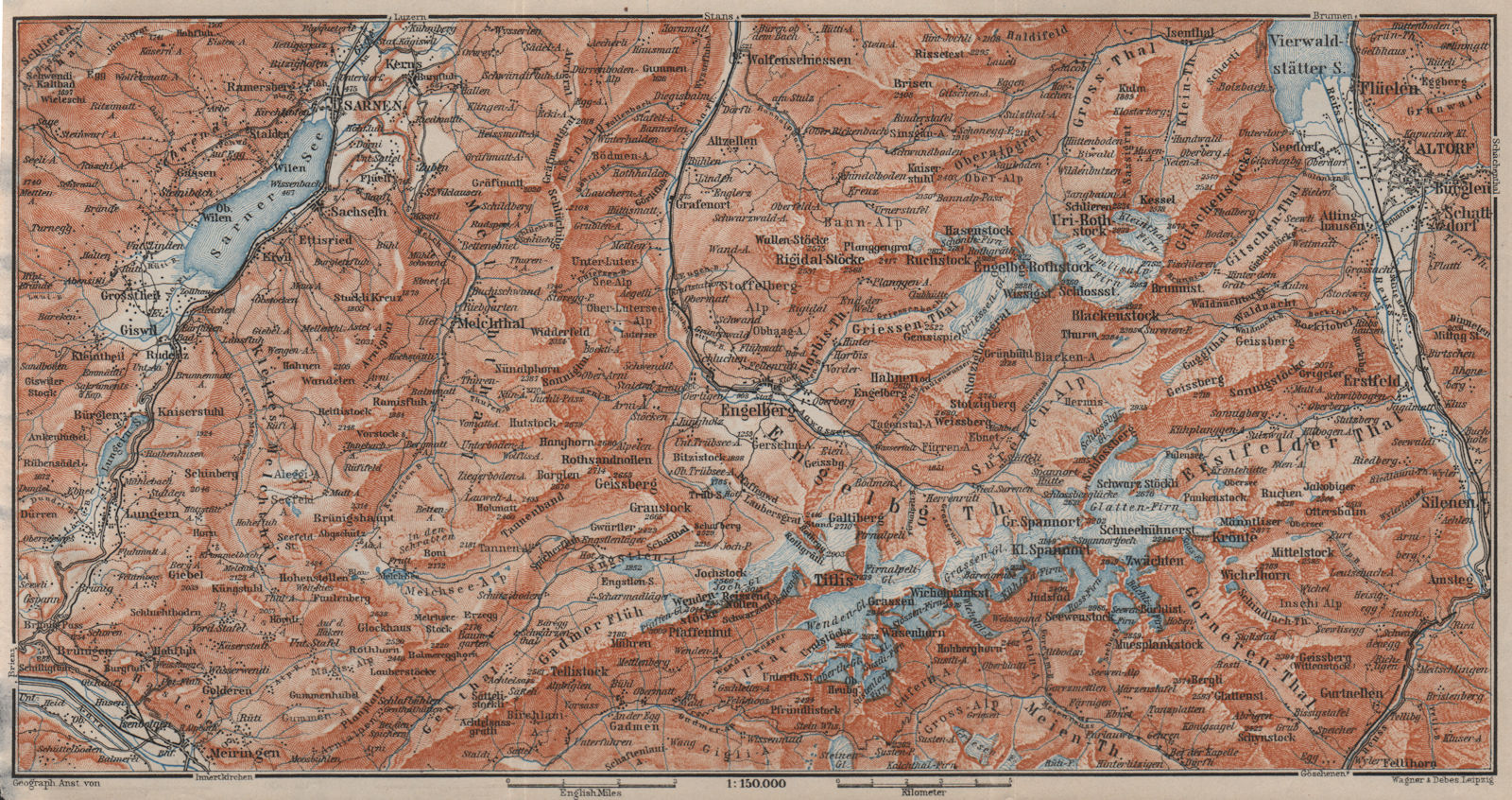Associate Product ENGELBERG ENVIRONS. Uri/Urner Alps Titlis Blackenstock Sarnen Altorf 1905 map
