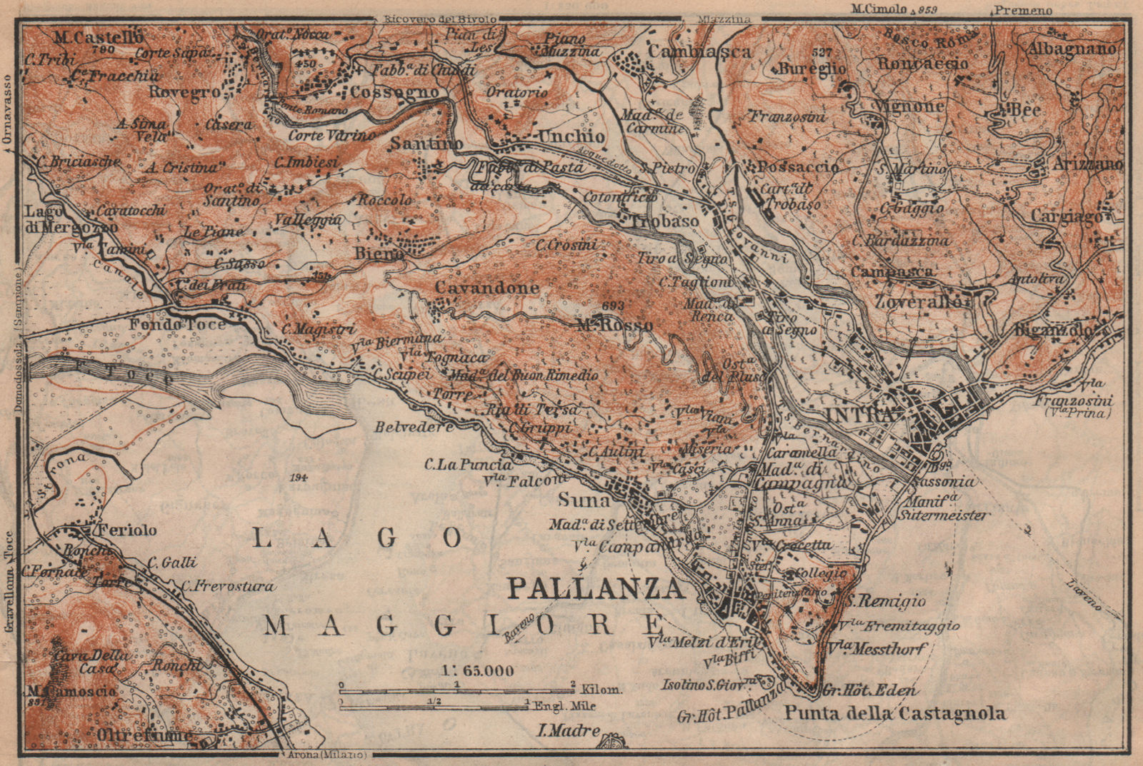 PALLANZA ENVIRONS. Verbania. Intra Unchio. Italy mappa. BAEDEKER 1905 old