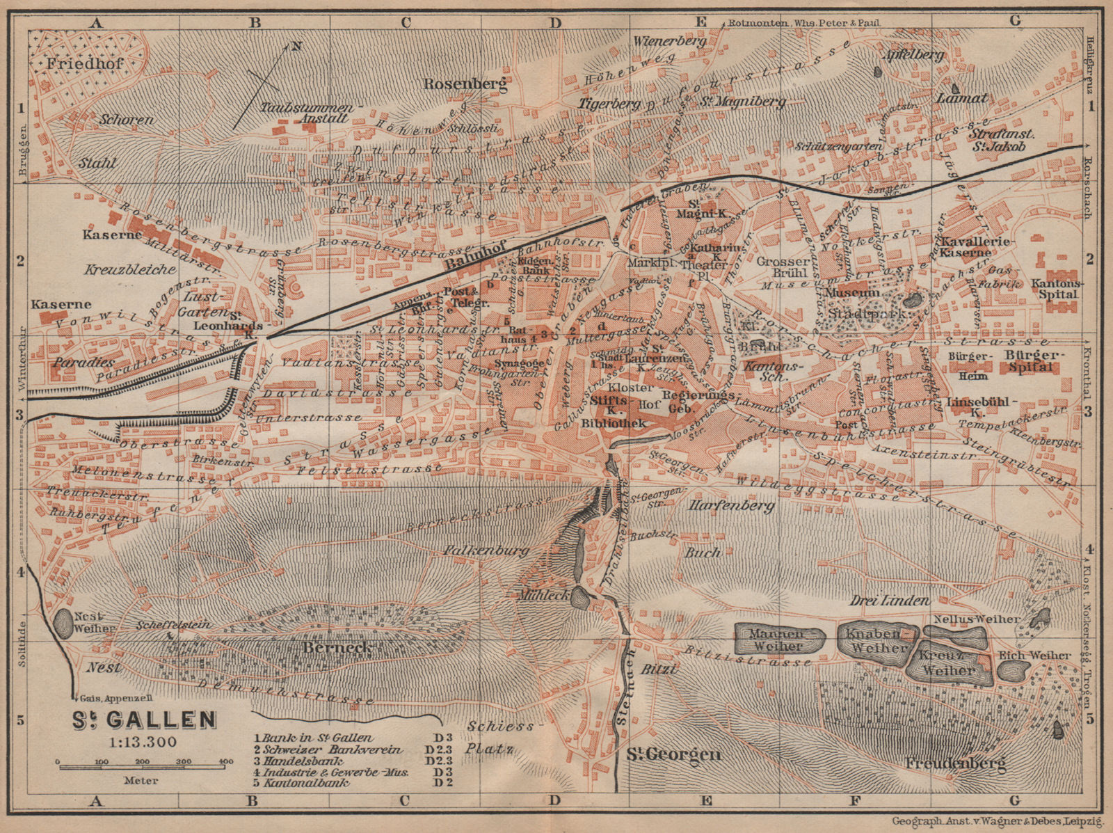 Associate Product ST. GALLEN. town city stadtplan. Switzerland Suisse Schweiz. BAEDEKER 1907 map