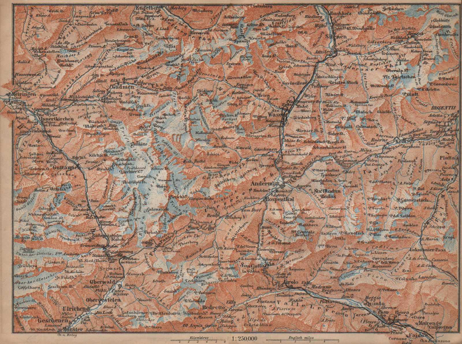 Associate Product ST GOTTHARD area. Andermatt Engelberg Silenen Gadmen Ulrichen Disentis 1907 map