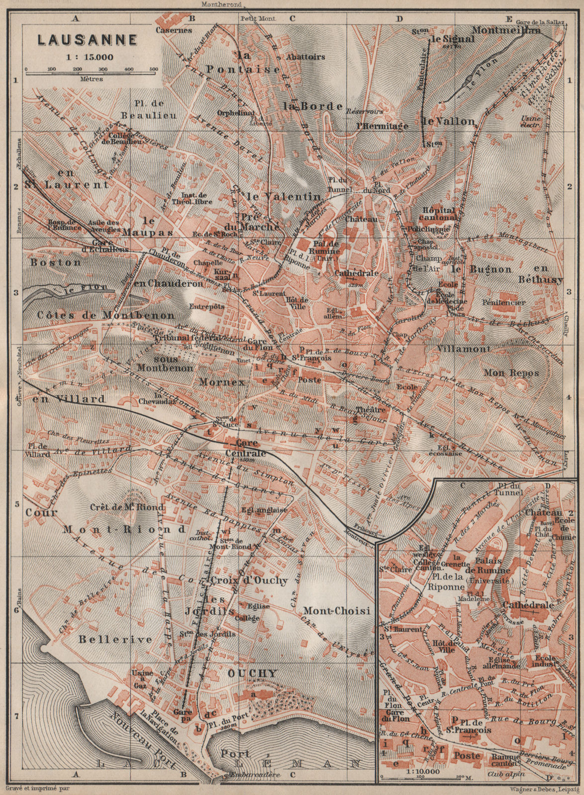 Associate Product LAUSANNE. town city stadtplan. Switzerland Suisse Schweiz carte karte 1907 map
