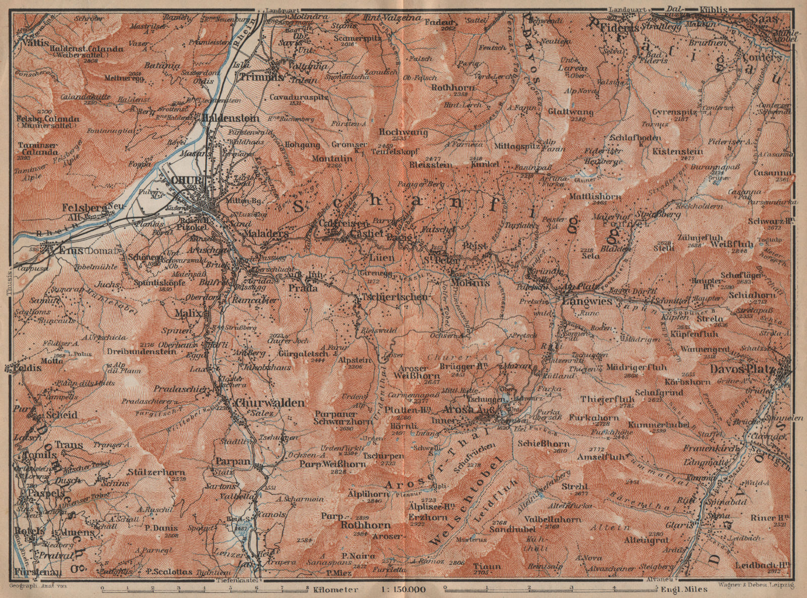 Associate Product COIRE/CHUR SCHANFIGG AROSA ENVIRONS. Davos Klosters Lenzheide Trimnns 1907 map