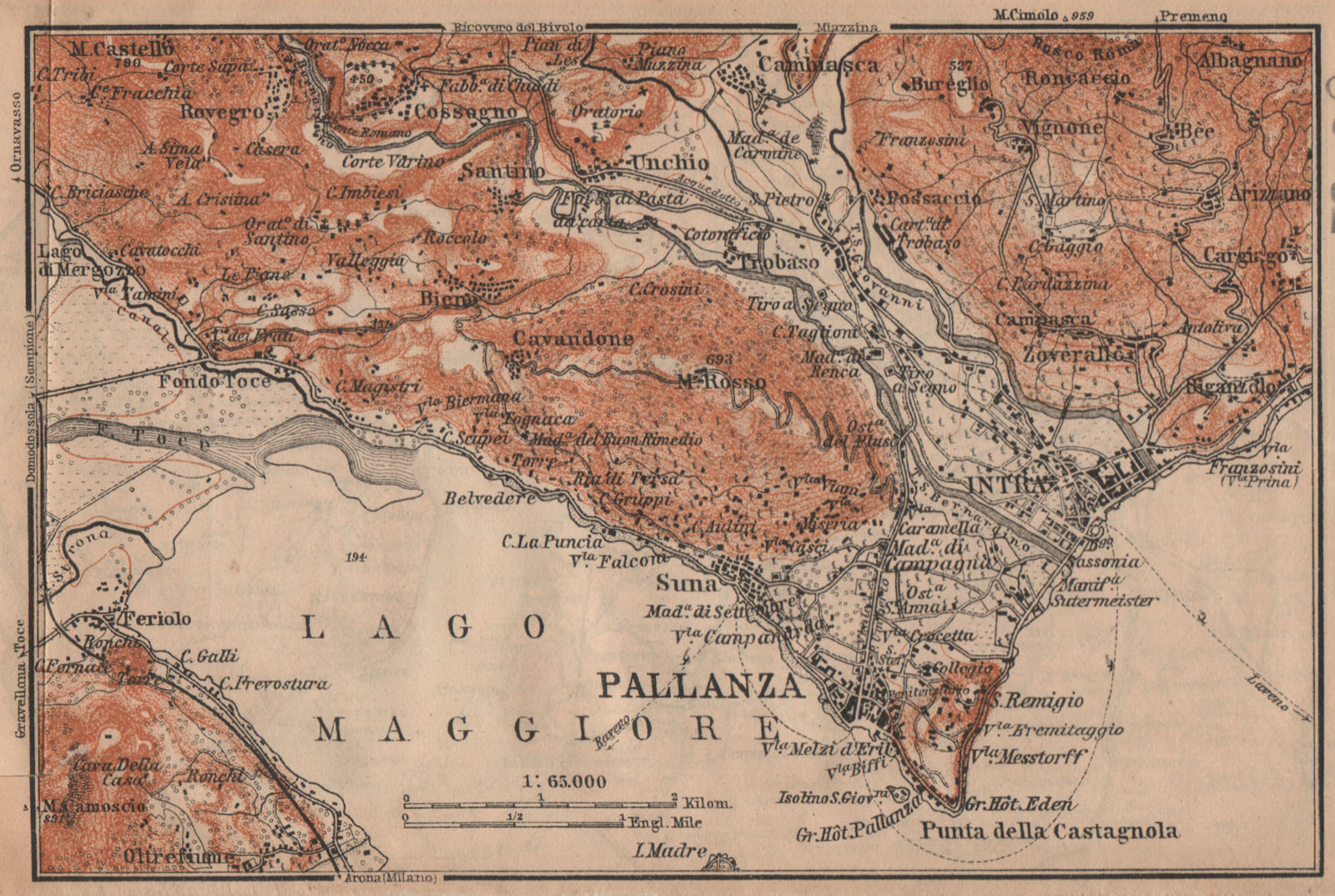 PALLANZA ENVIRONS. Verbania. Intra Unchio. Italy mappa. BAEDEKER 1909 old