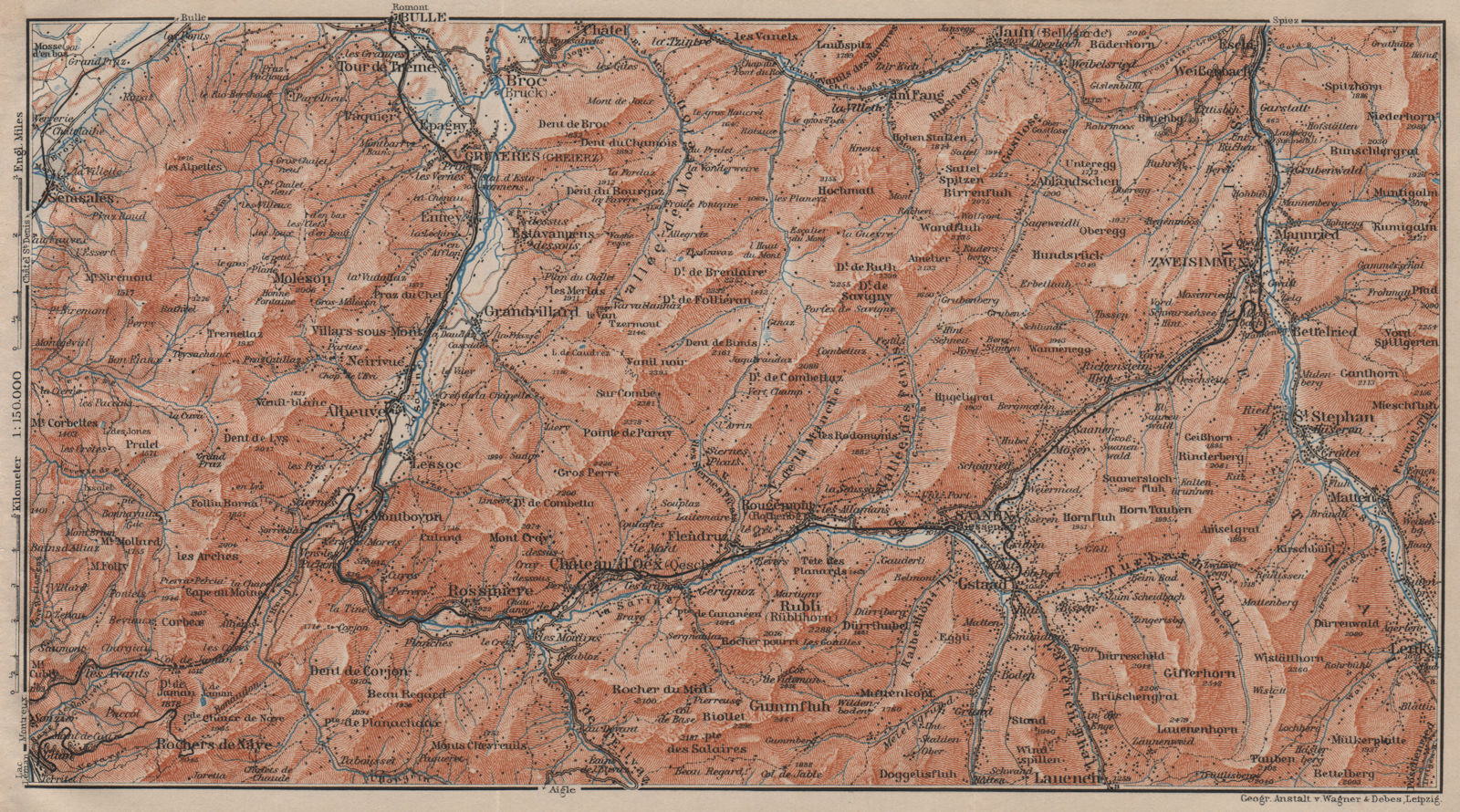 Associate Product SAANEN/SARINE & SIMME VALLEYS. Gstaad Château-d'Oex Saanenmöser Lenk 1911 map