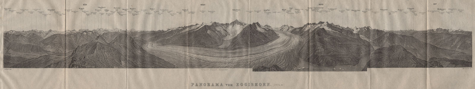 Associate Product EGGISHORN PANORAMA Aletschhorn Glacier Nesthorn Mont Blanc Leone Eiger 1911 map